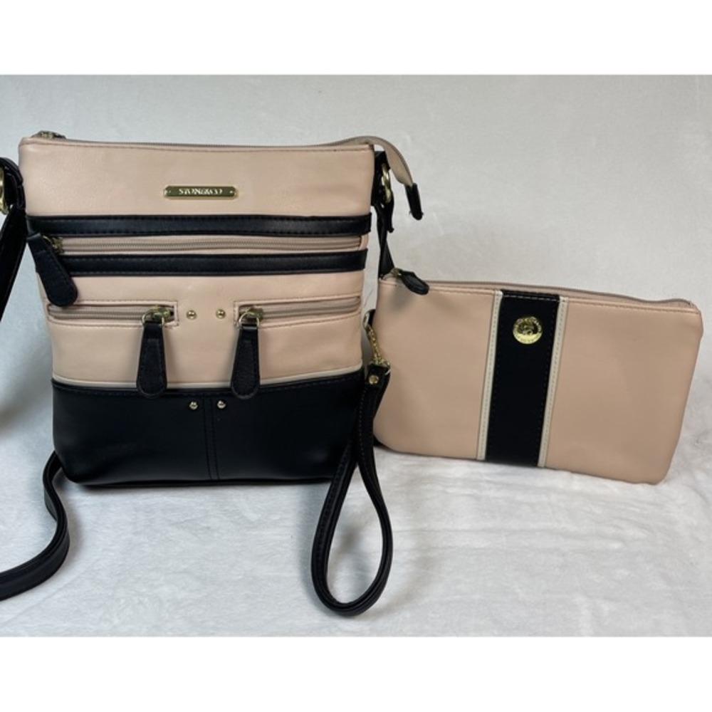 Stone Mountain Bonded Leather Pink Blush Black Slim Small Crossbody‎ & Wristlet